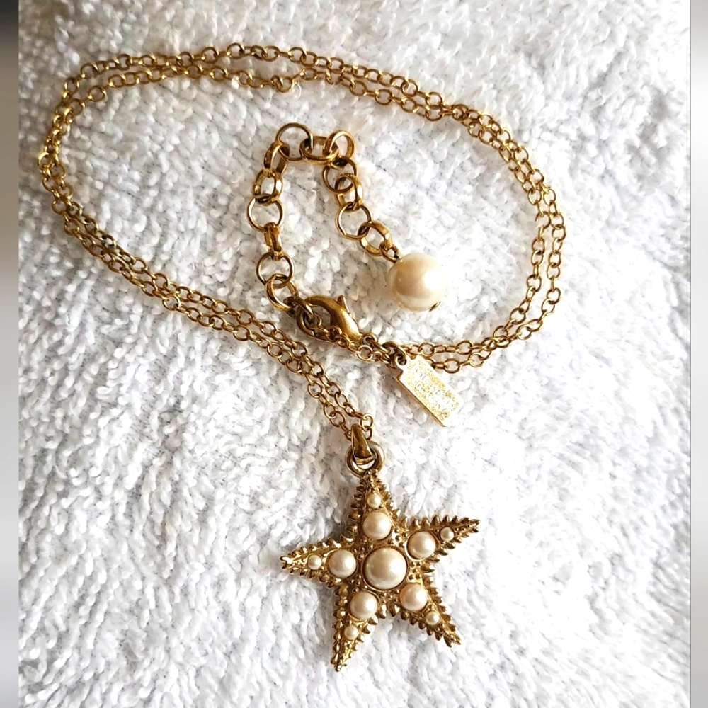 KATE SPADE Starfish Necklace, Gold Pearl Pendant 12k Gold Plated